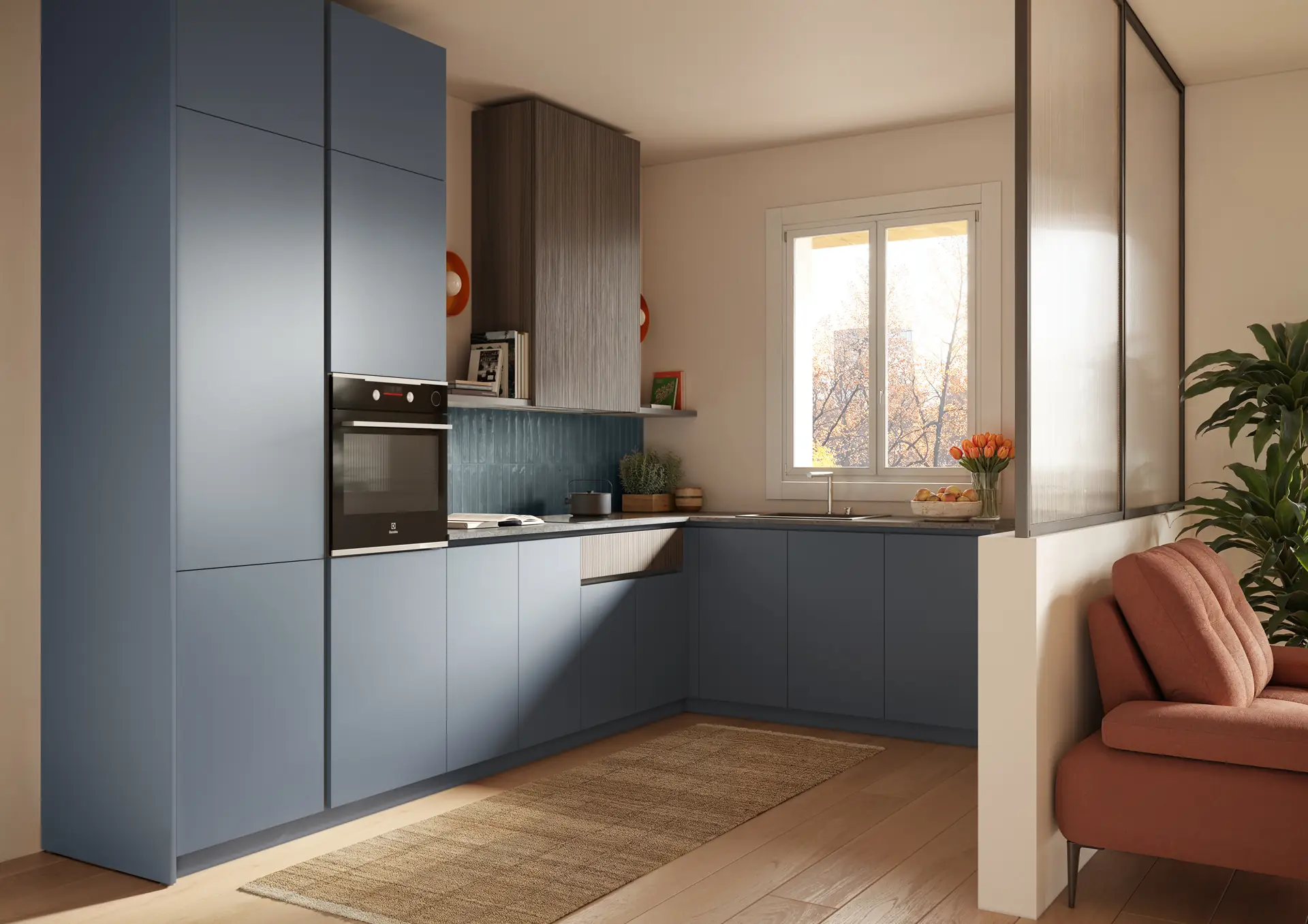 Cucina angolare piccola blu