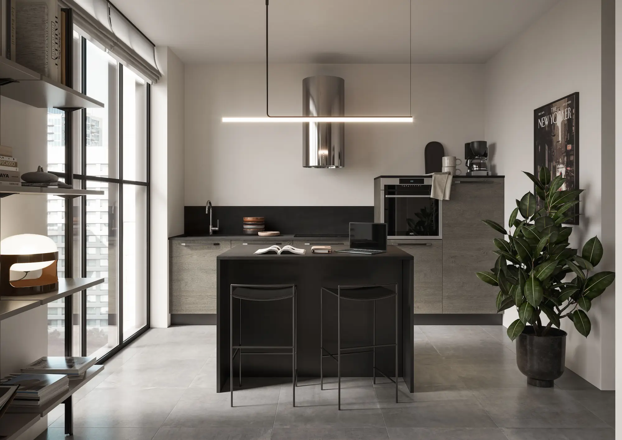 Cucina piccola con isola stile urban