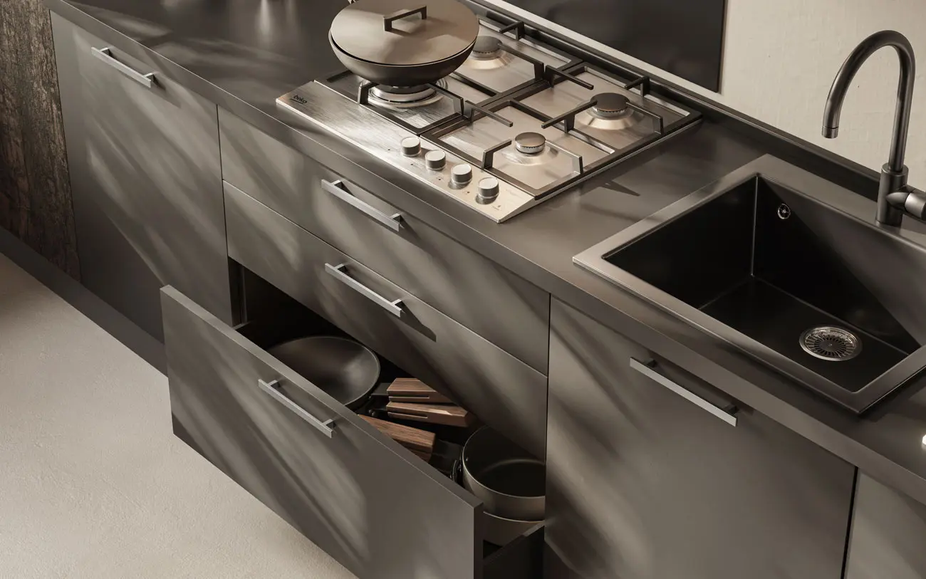 Cucina urban con anta a maniglia