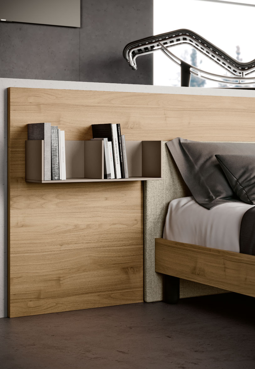 Letto matrimoniale in legno Resort Mixed particolare testiera con libreria