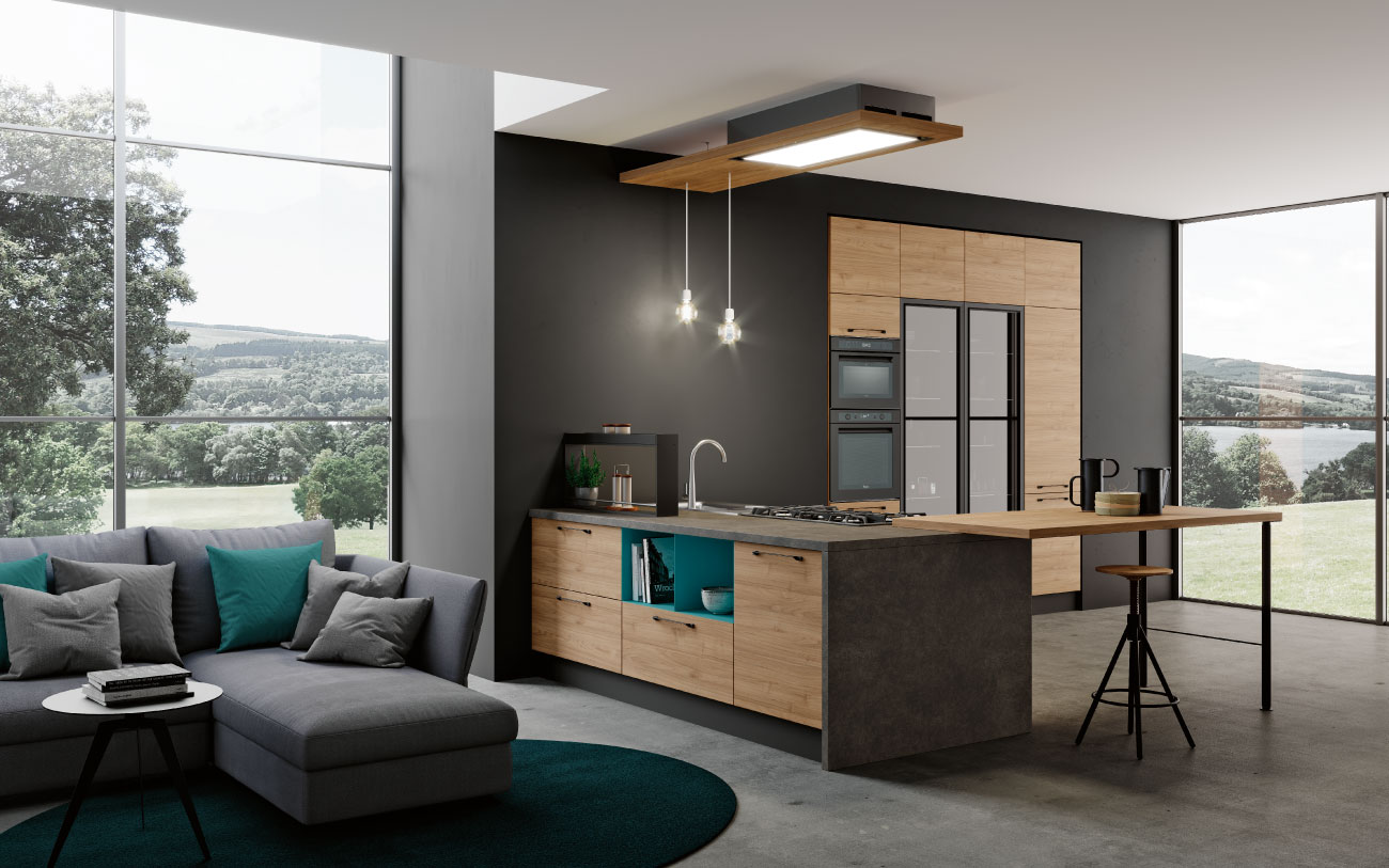 DM0665 immagine cucina con penisola cucina living