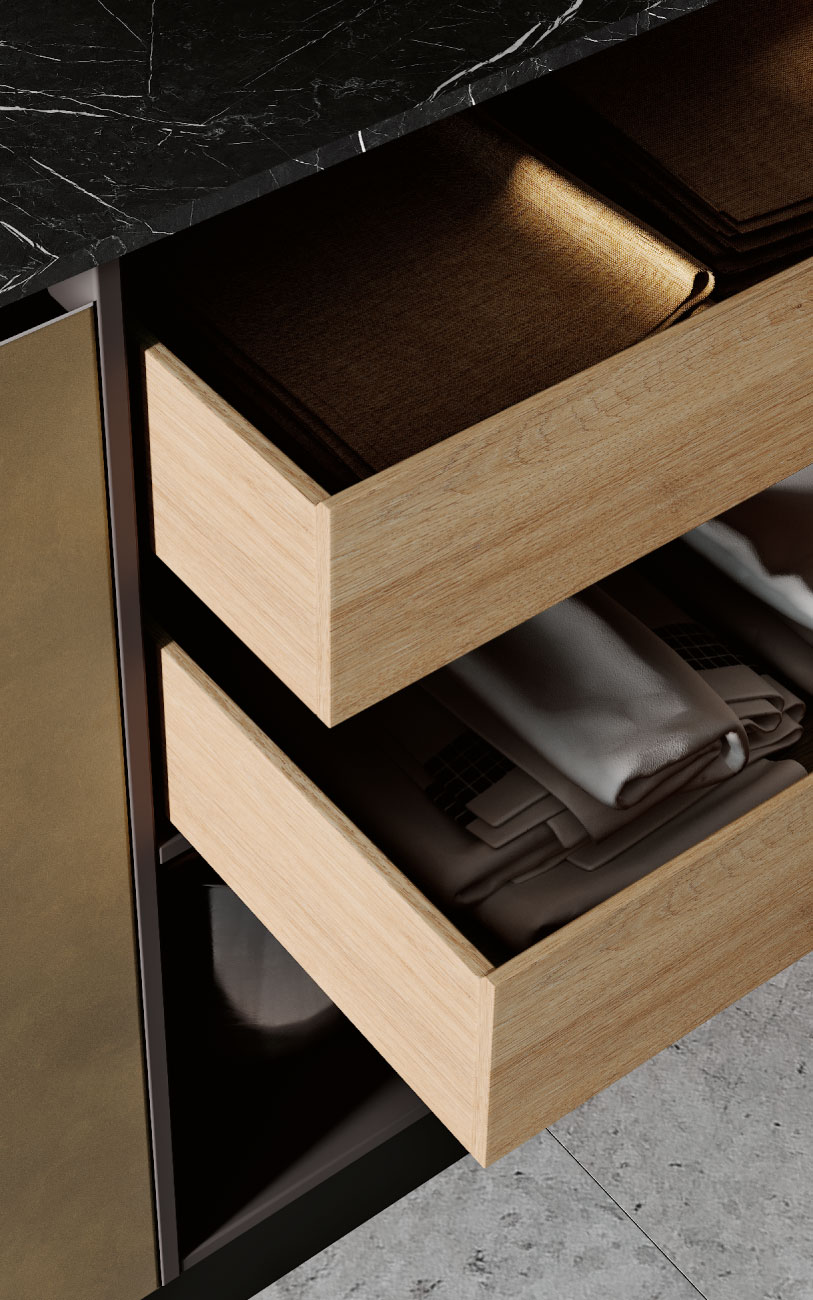 DM0661 cucina con isola particolare cassetti