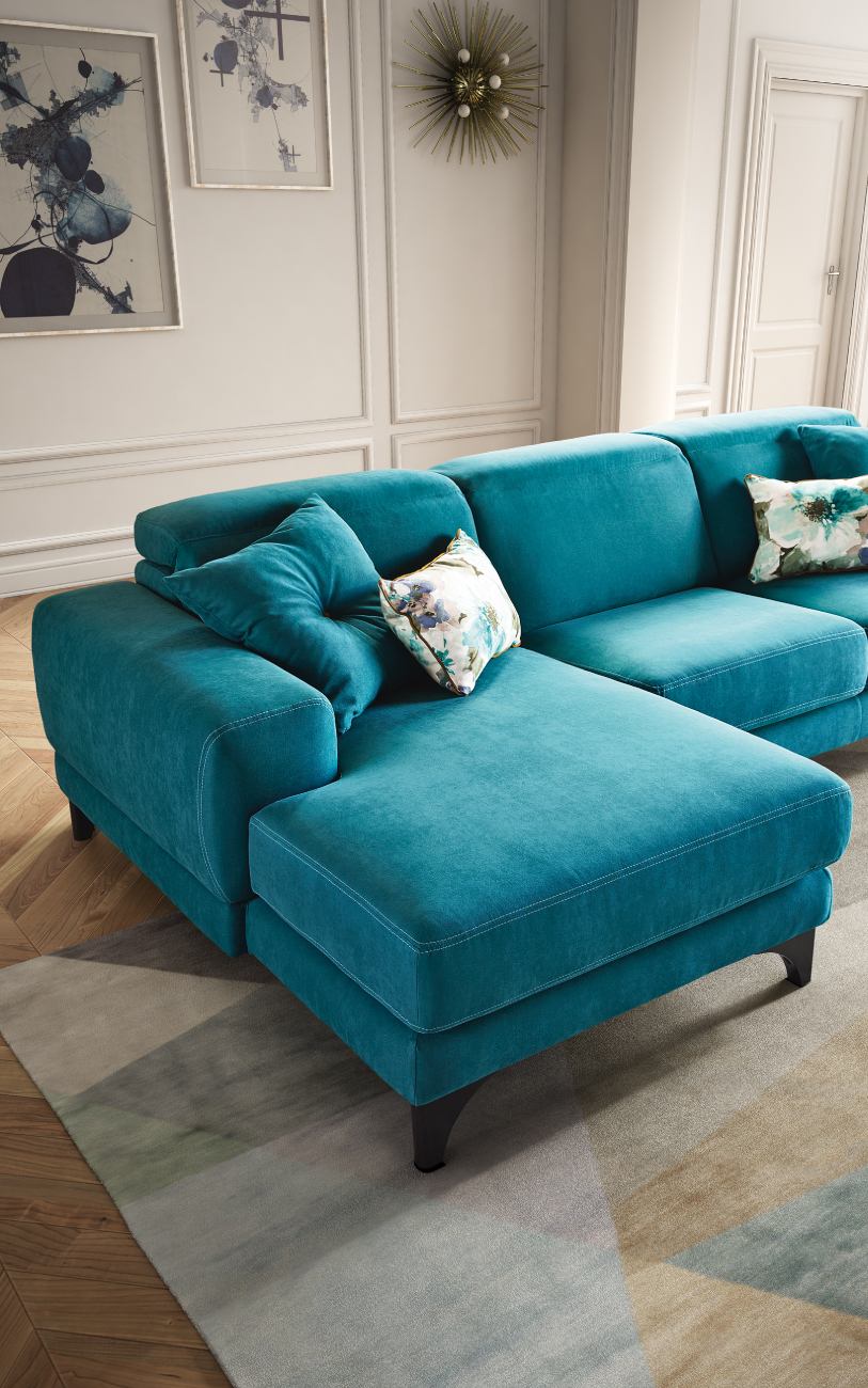 HARVEY divano in tessuto 3 posti chaise longue