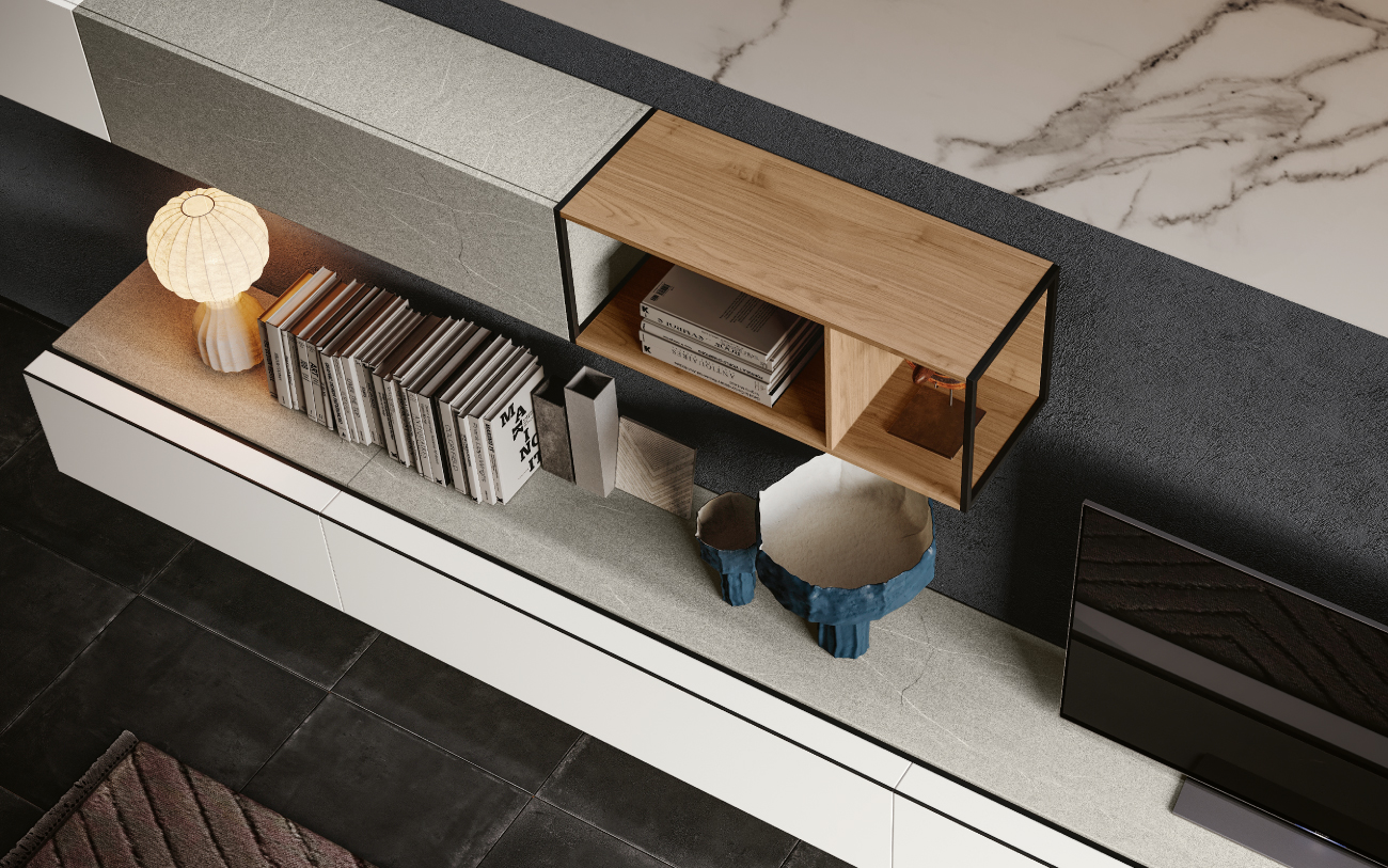 qsm621 Soggiorno moderno minimale Pensarecasa particolare librerie