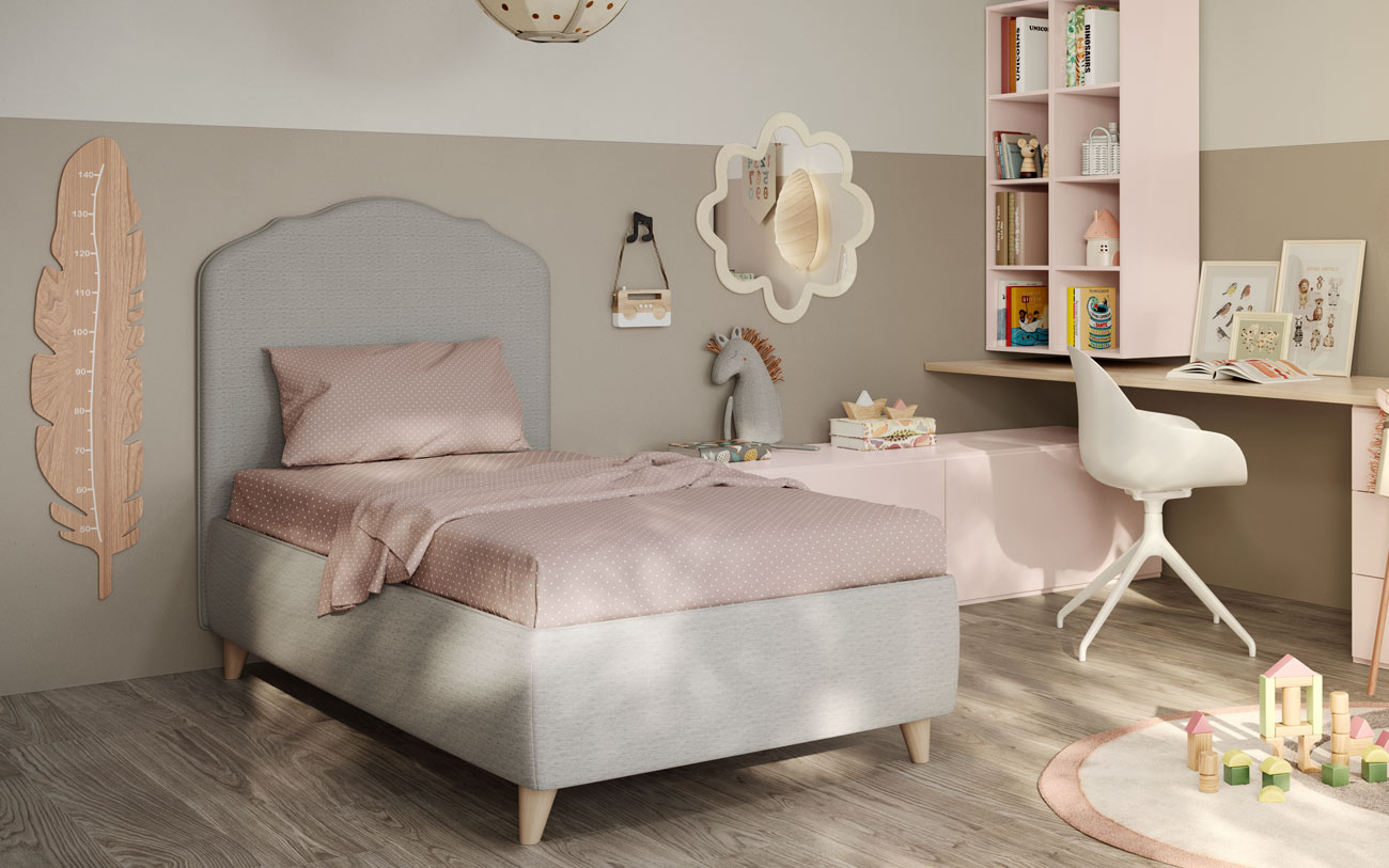 Immagine letto singolo in tessuto grigio Barcellona