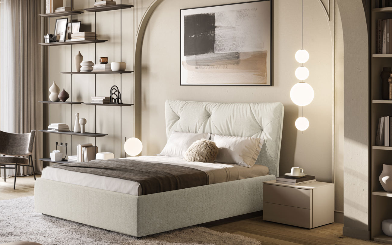 Letto matrimoniale imbottito Dione tessuto ghiaccio particolare