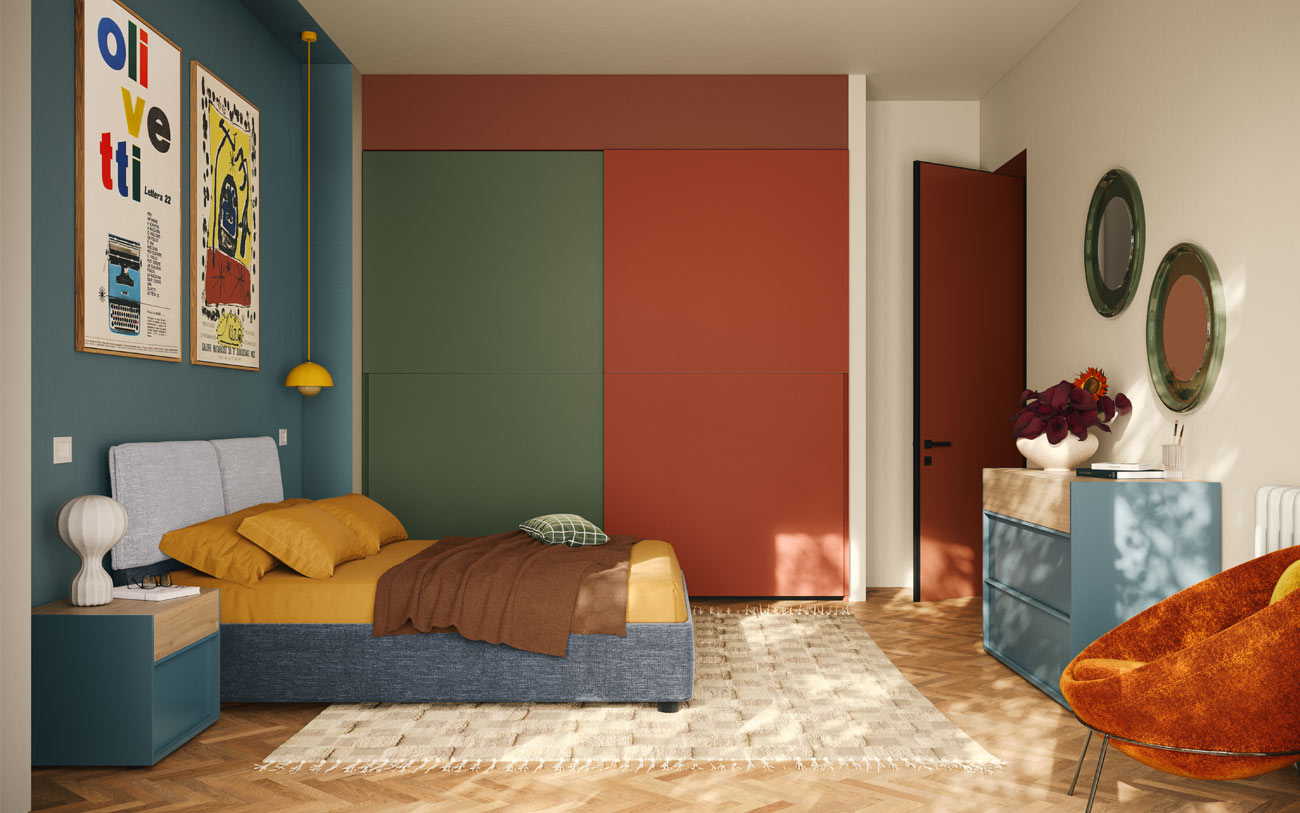 Camera da letto colorata Pensarecasa