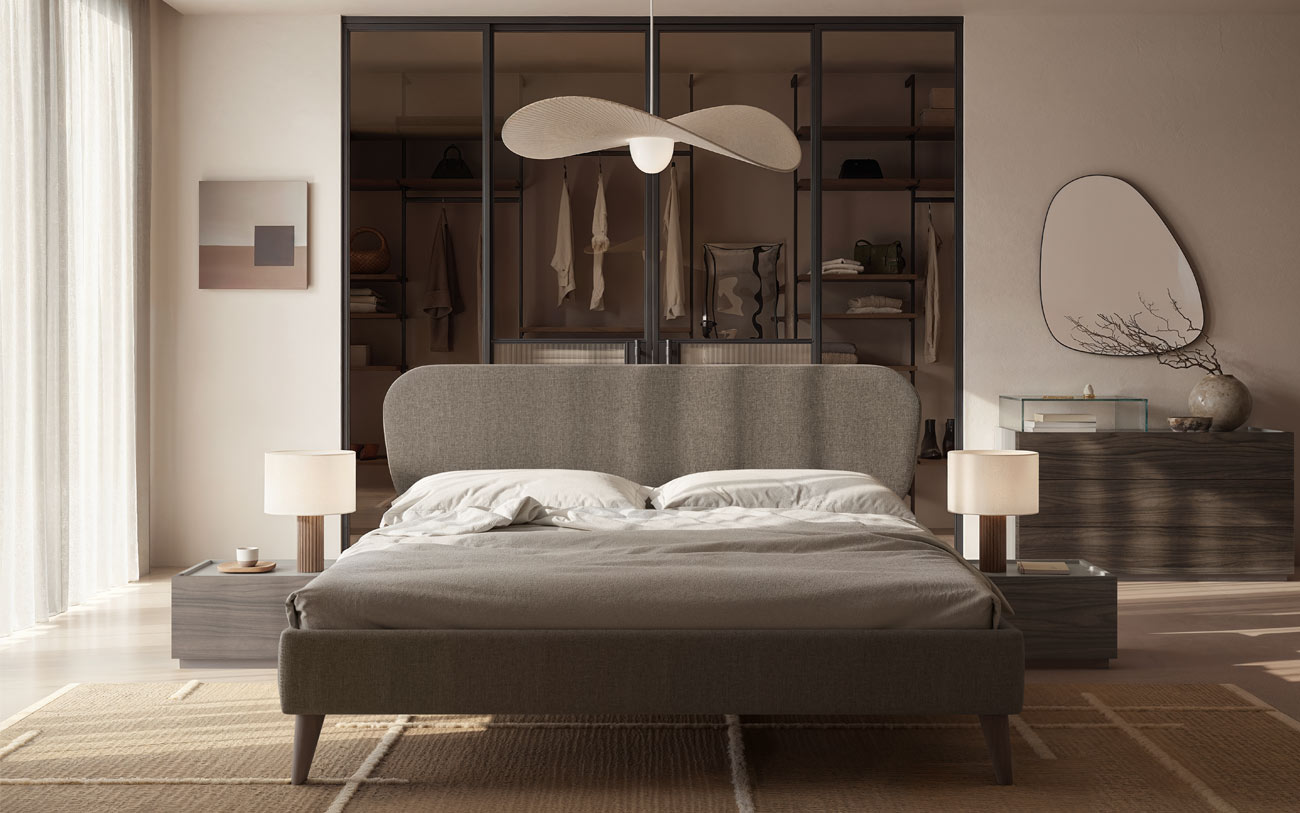 Immagine letto matrimoniale in tessuto Scudo Pensarecasa