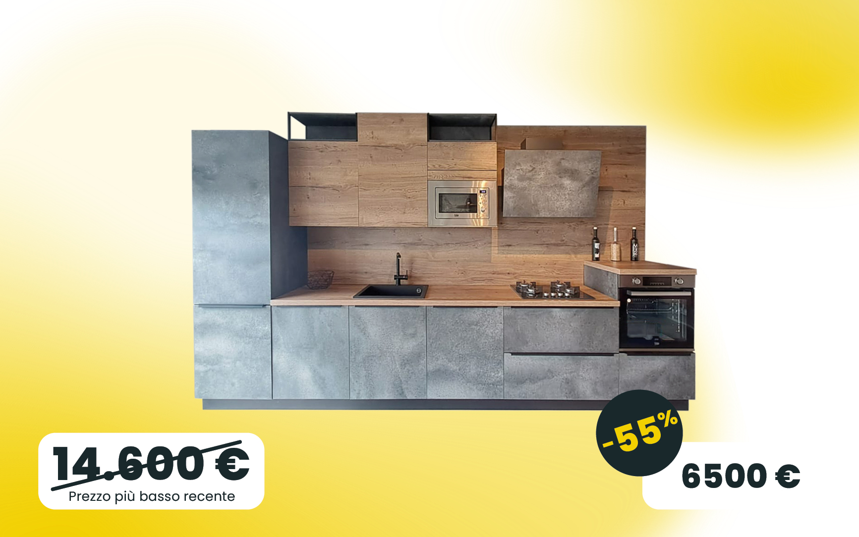Cucina lineare in Ardesia scuro e Rovere tabacco occasione Civitanova
