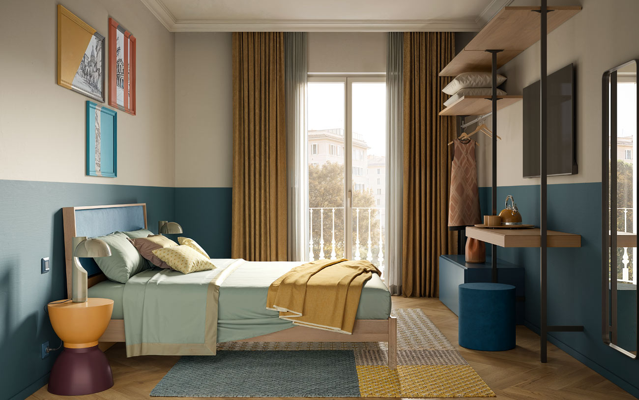 Immagine camera standard b&b con letto Polo e armadio open Pensarecasa