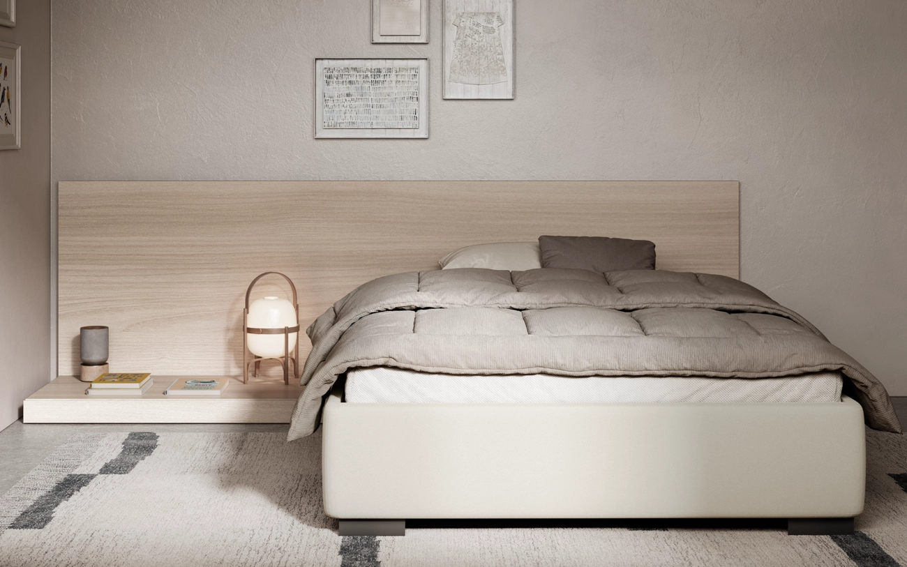 Cameretta young particolare letto contenitore con boiserie in Olmo natura Pensarecasa