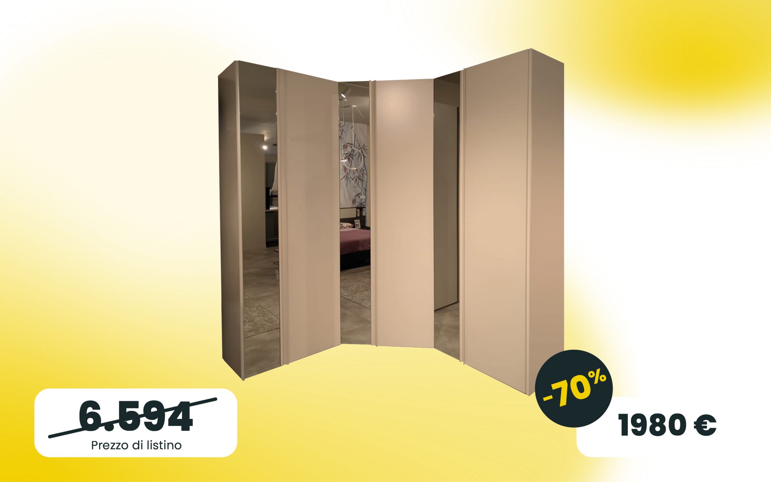 Armadio con cabina ad angolo laccato RAL Grigio chiaro e inserti in specchio in occasione Jesi