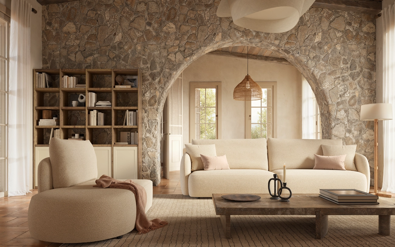 Soggiorno con divani e libreria stile casale pensarecasa