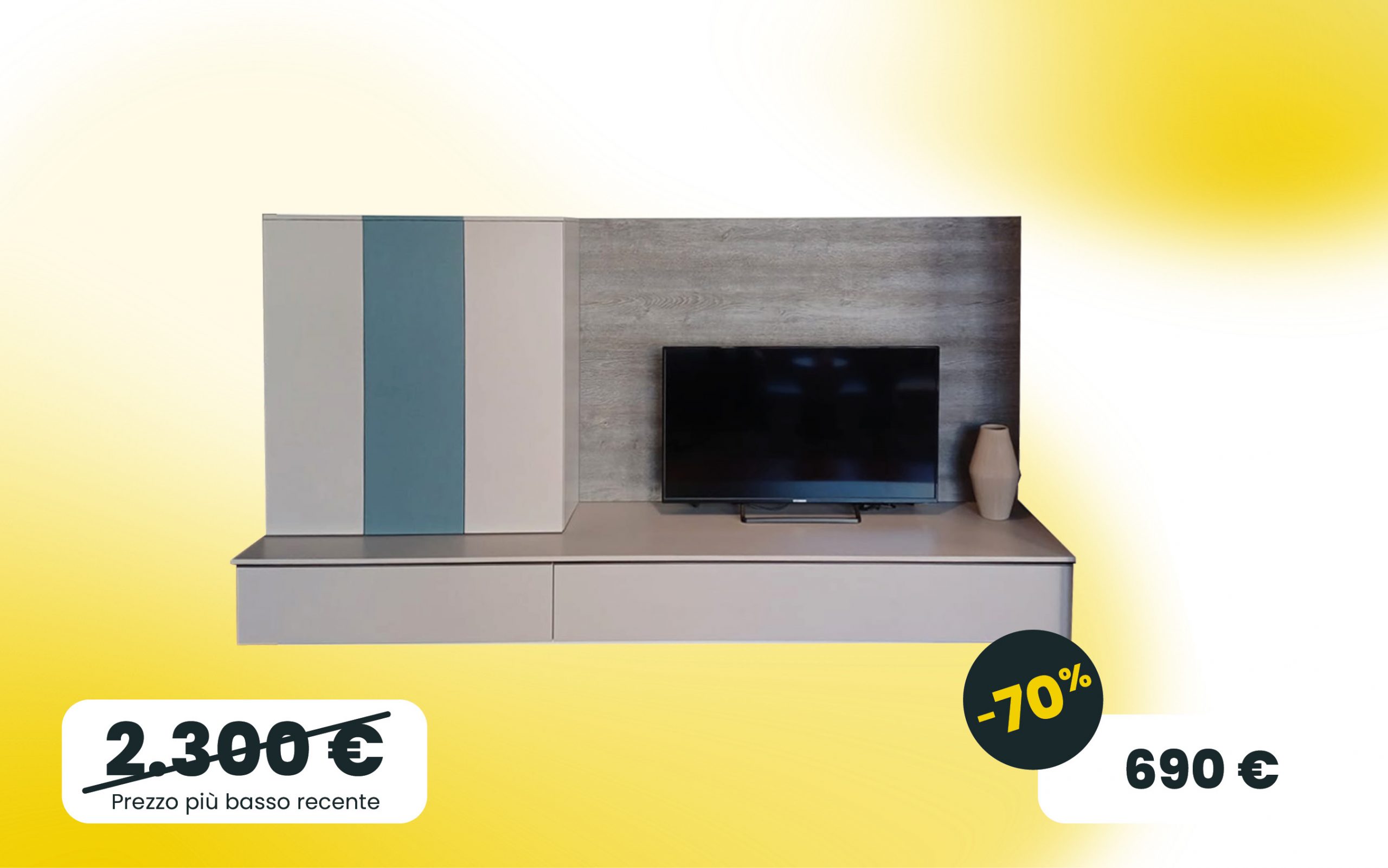 Immagine soggiorno sospeso laccato Sabbia e oceano con boiserie in Rovere grigio