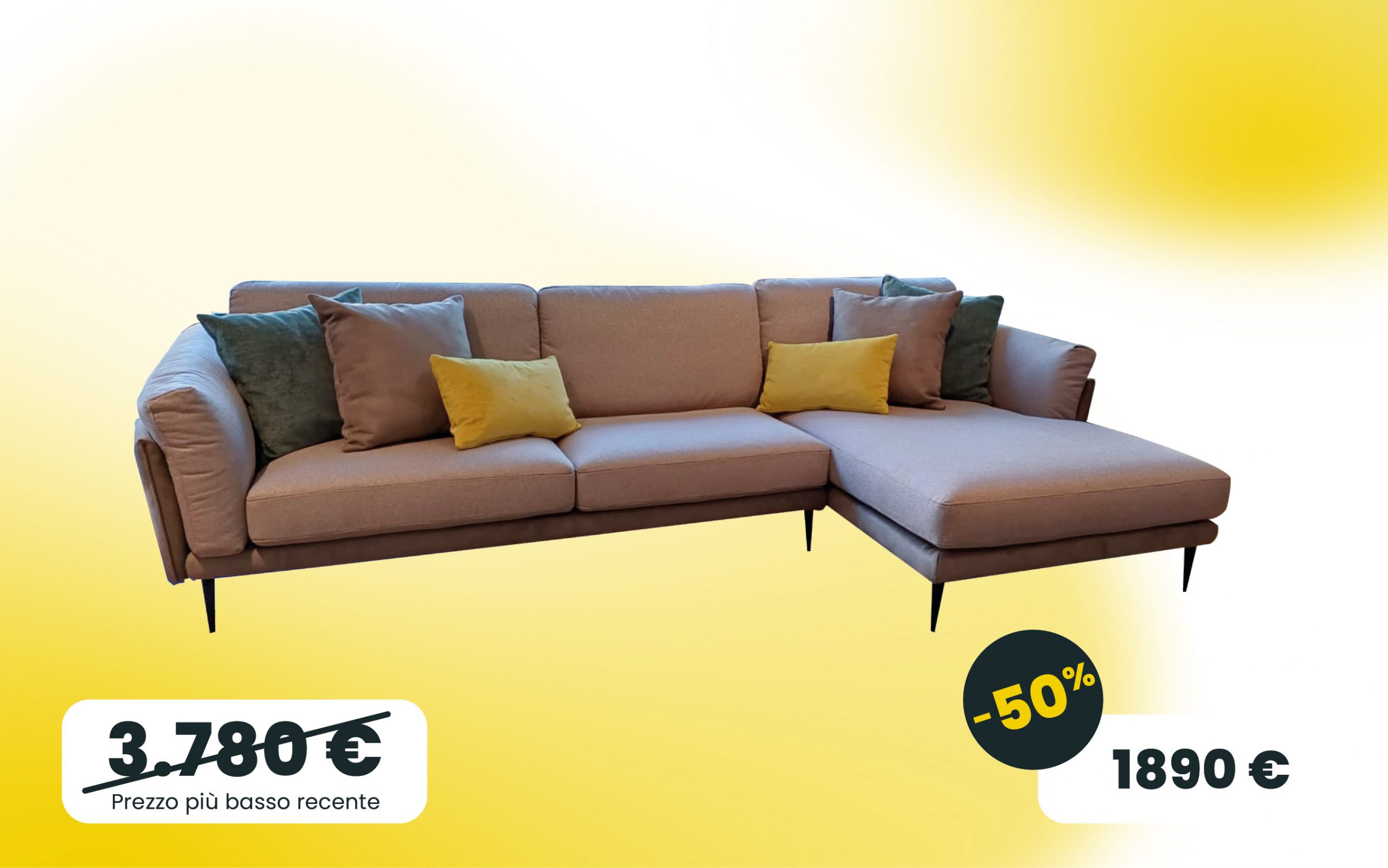 Divano Nicole delle collezione LeComfort con chaise longue in due tessuti sulle tonalità del grigio