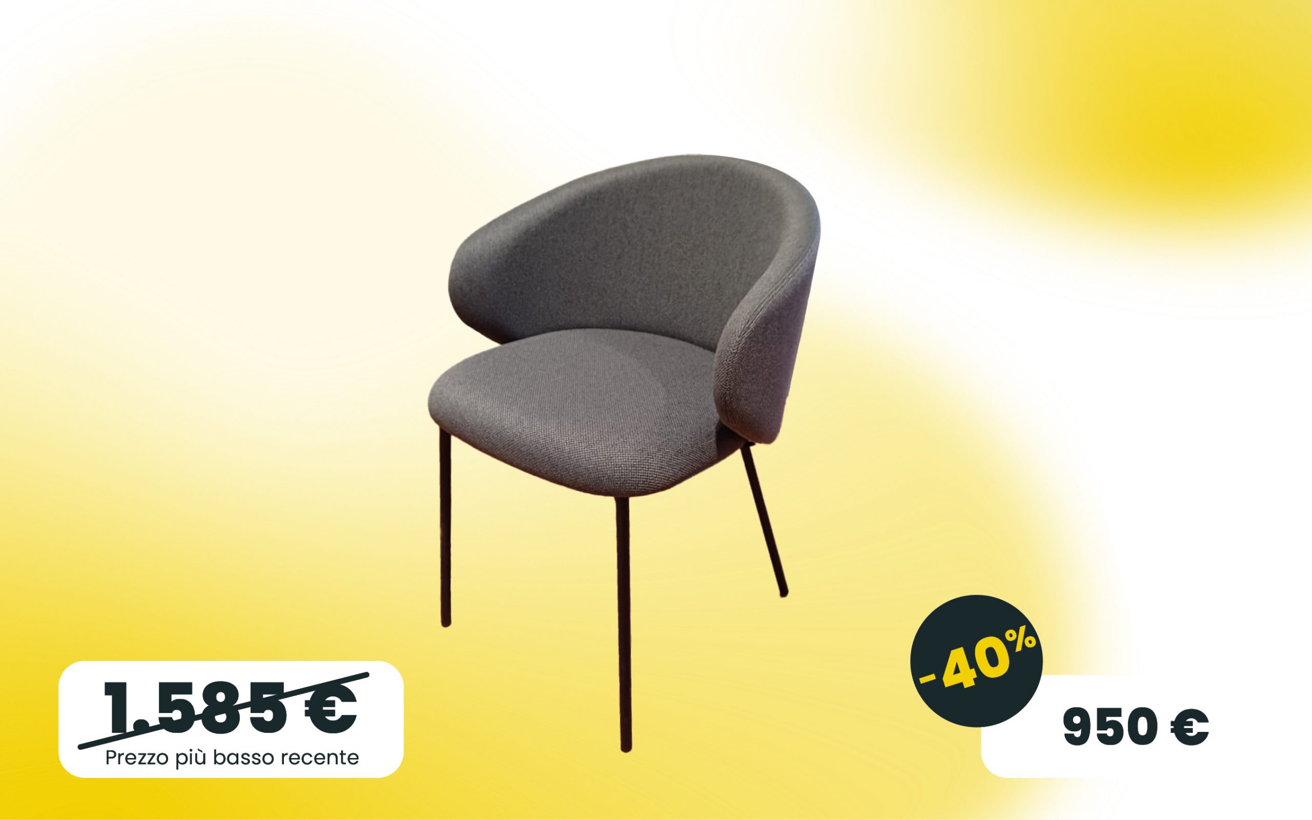 Sedie Tuka della collezione Connubia gambe in metallo Nero, seduta e schienale in tessuto grigio scuro