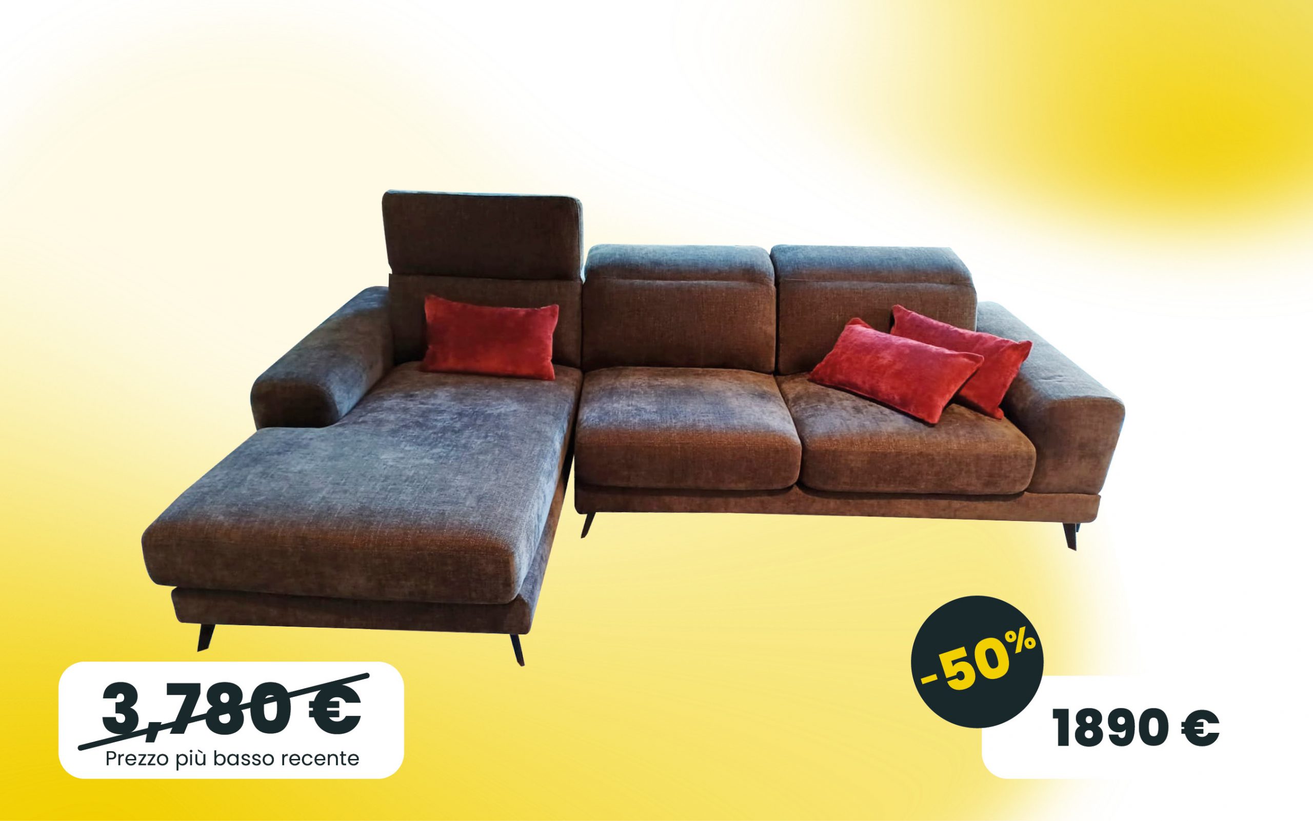 Divano Harvey con chaise longue poggiatesta regolabili e schienali reclinabili