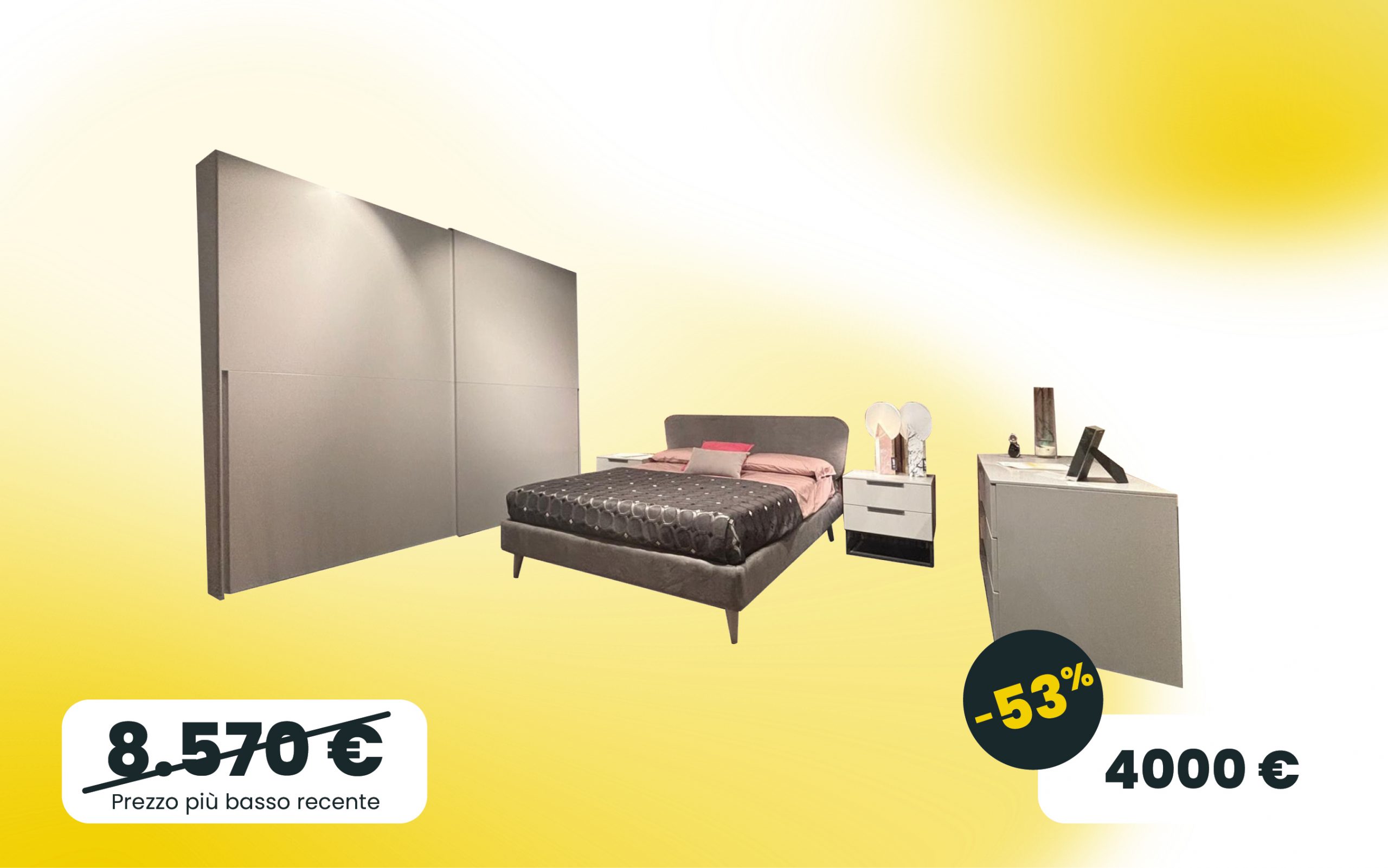 Camera matrimoniale completa con armadio scorrevole comò e comodini