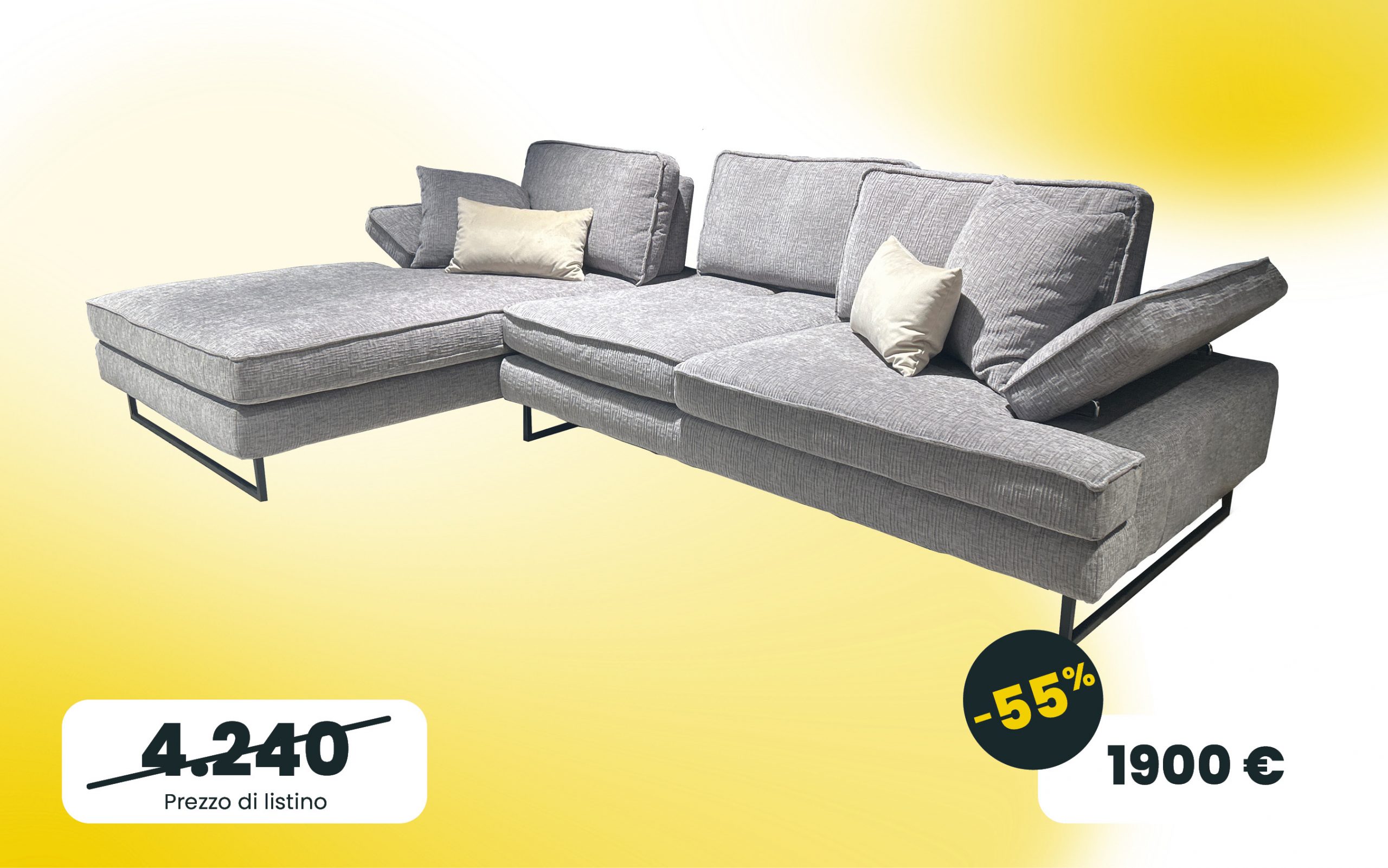 Divano Luis LeComfort con chaise longue e piedi a slitta rivestito in tessuto Grigio