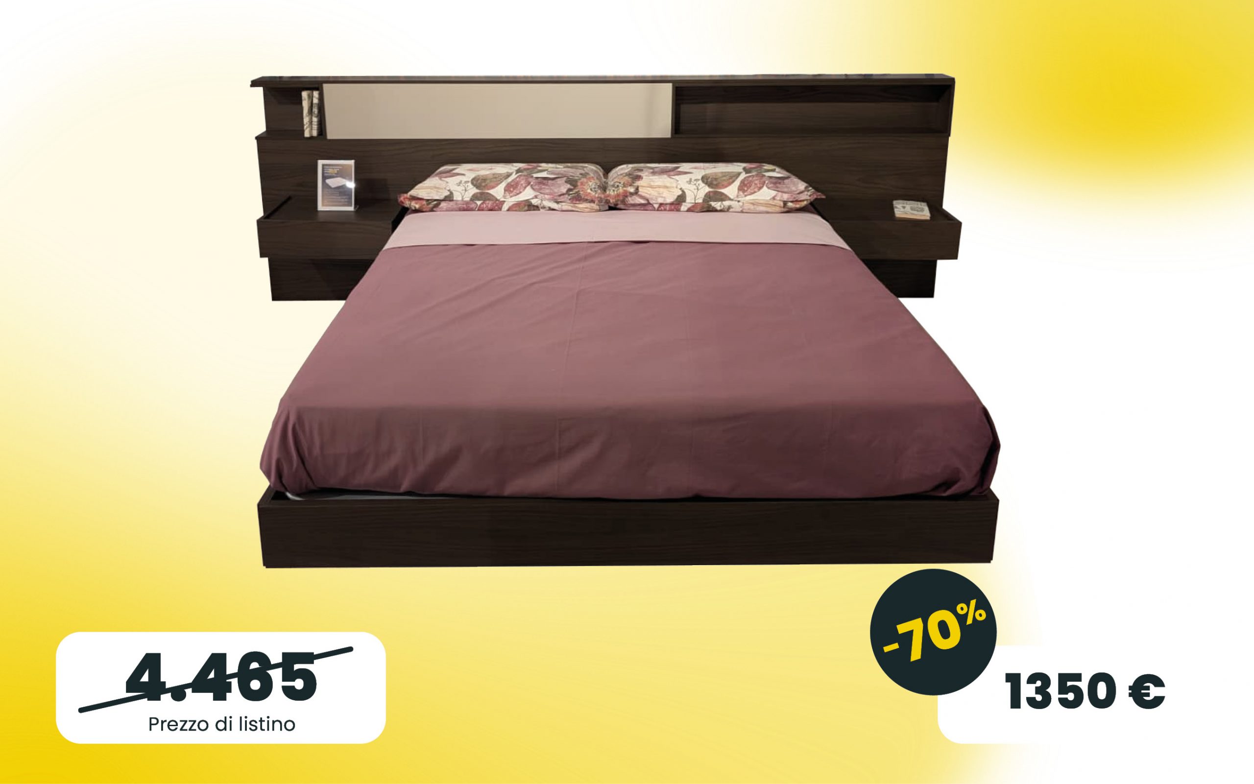 Letto matrimoniale Dado con contenitore in essenza legno Noce moro