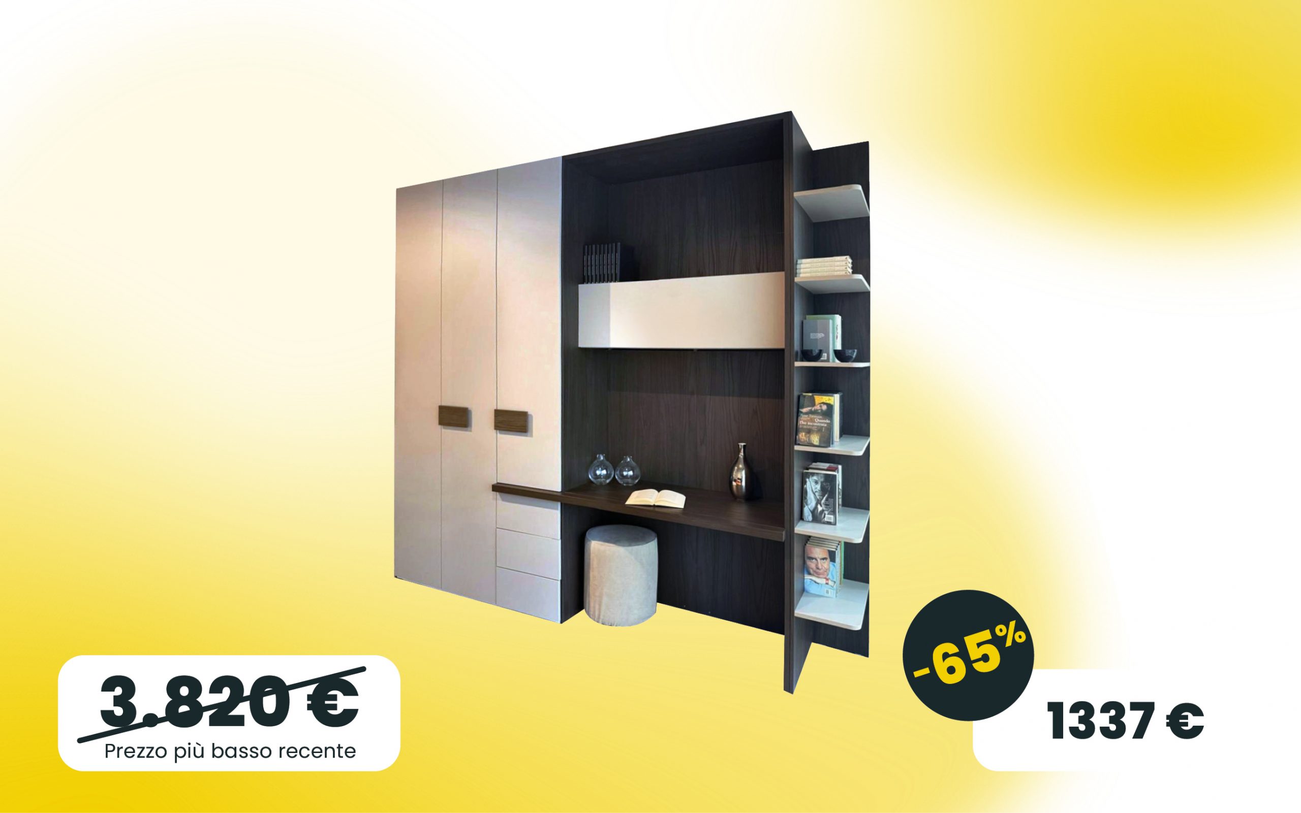 Armadio smart con home office e libreria terminale in Noce moro e visone opaco