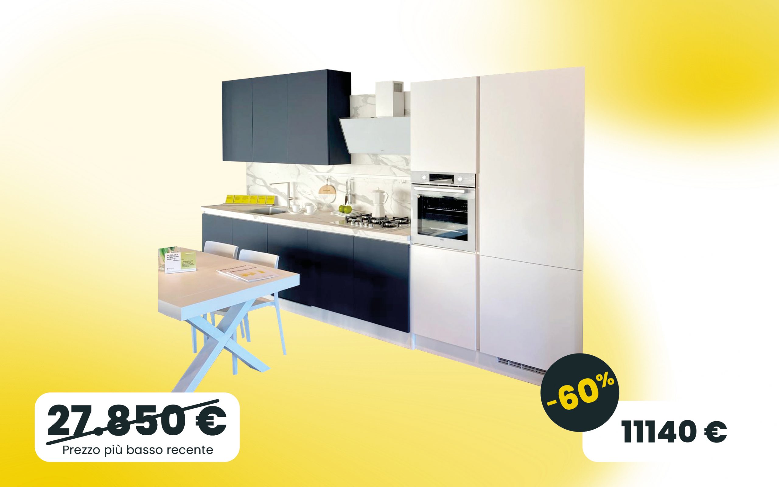 Cucina lineare in Pet bianca e blu