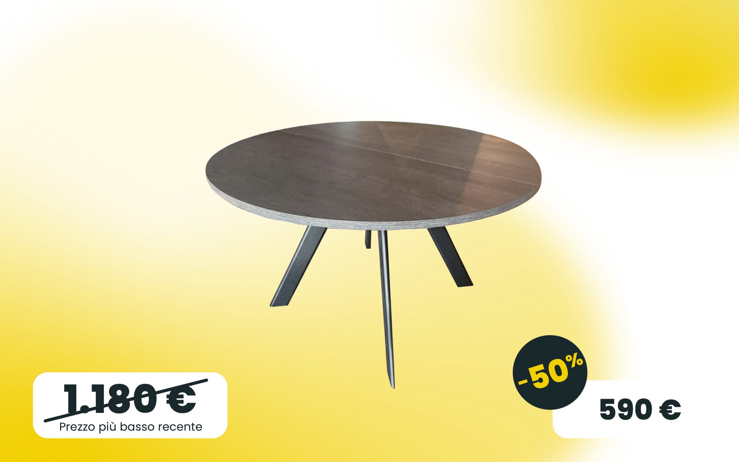 Tavolo Sole rotondo allungabile con piano in Rovere grigio struttura metallo nero