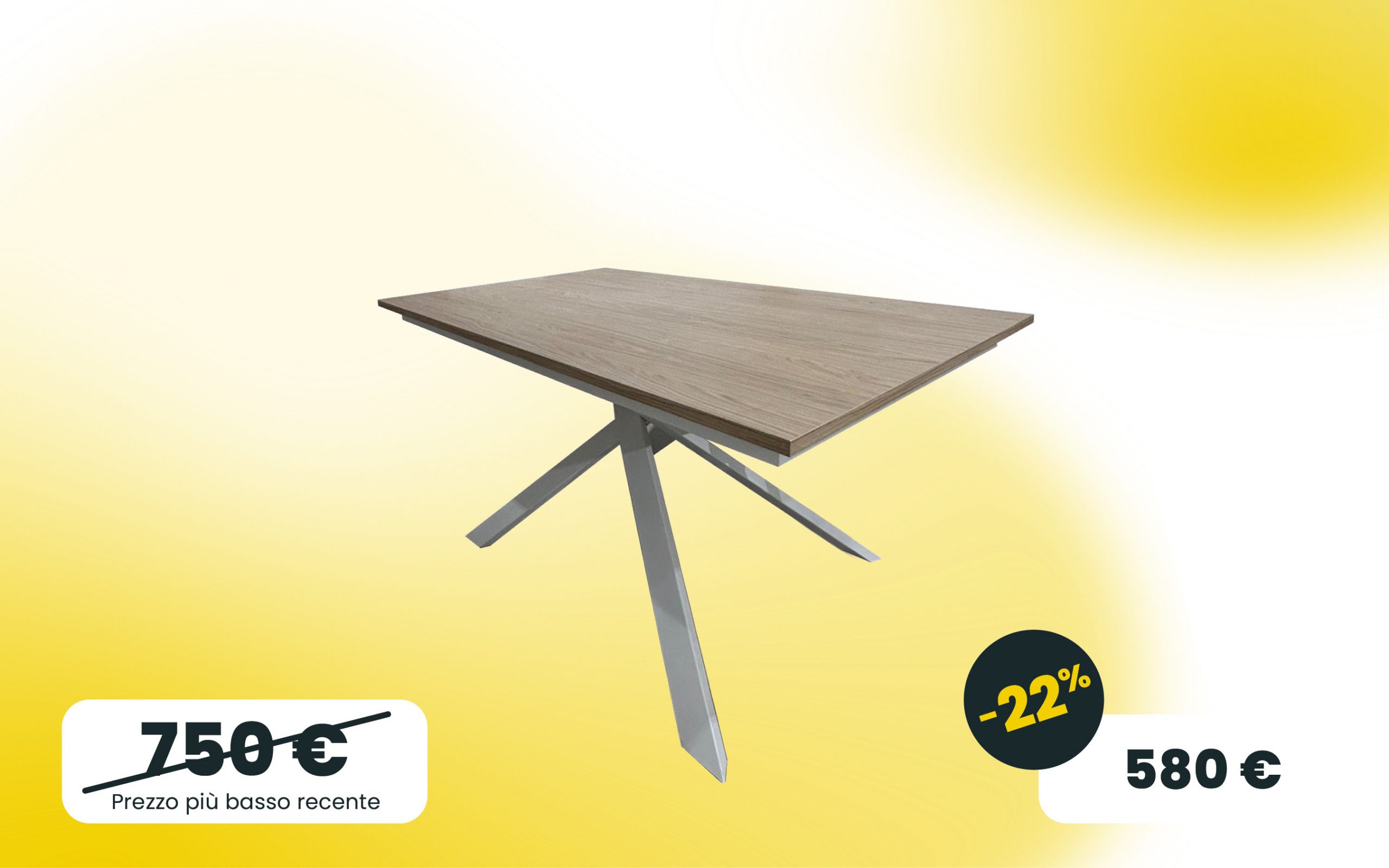 Immagine tavolo allungabile NOA con piano in Rovere nordico struttura in metallo bianco