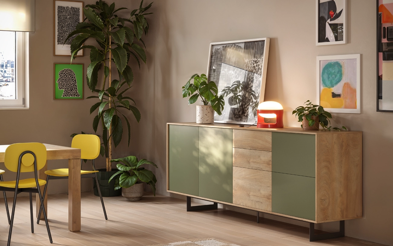 Madia componibile in Quercia e laccato Oliva