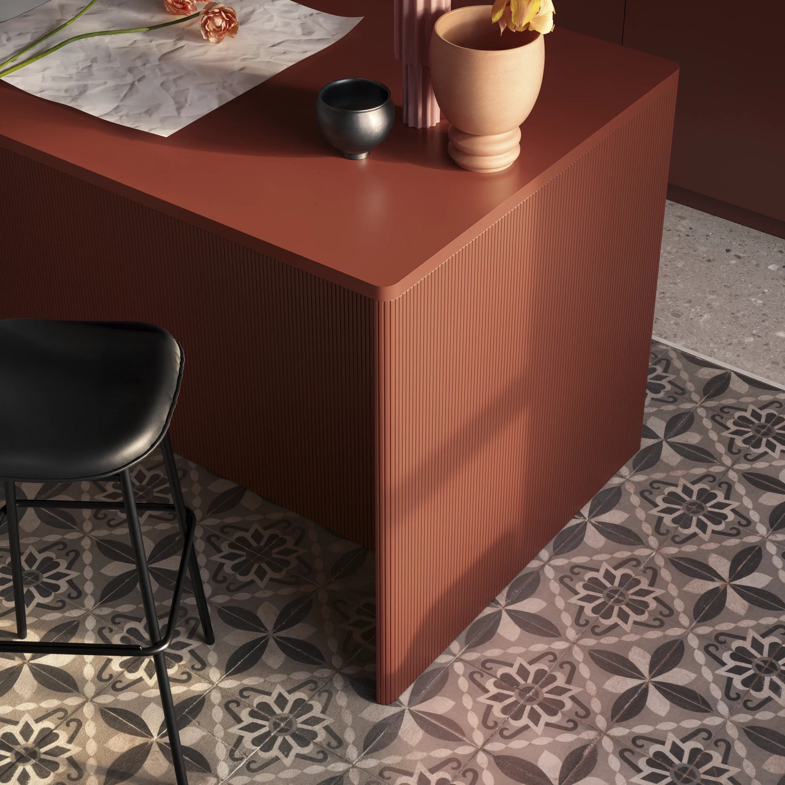 Particolare pannello cannettato dell'isola