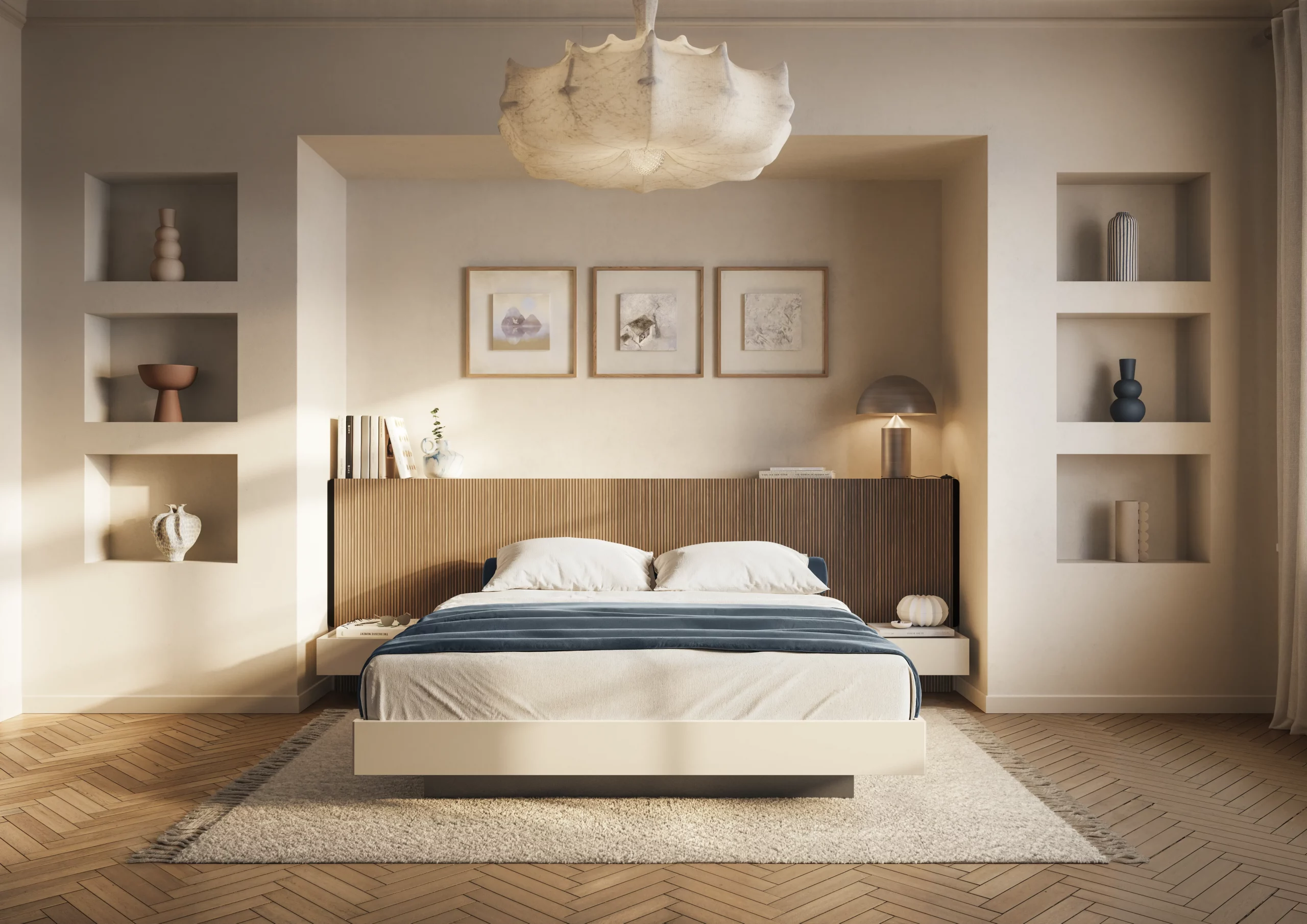 Letto con testiera e comodini integrati