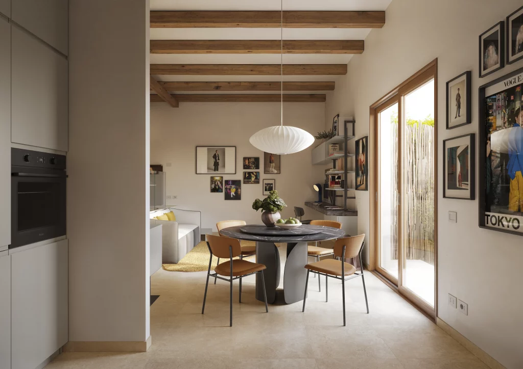 Cucina e sala da pranzo di un monolocale di design da 40mq